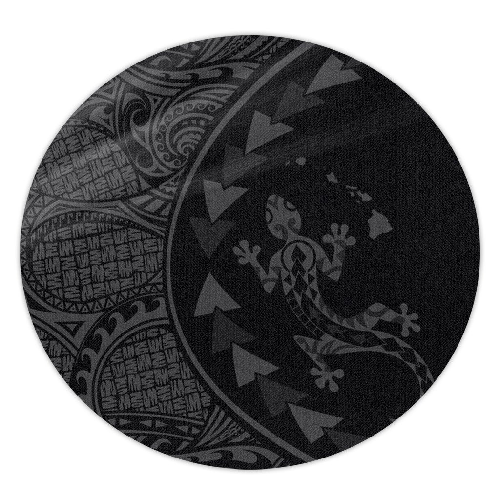 Hawaiian Map Gecko Tattoo Kakau Polynesian Round Carpet Gray AH Round Carpet Luxurious Plush - Polynesian Pride