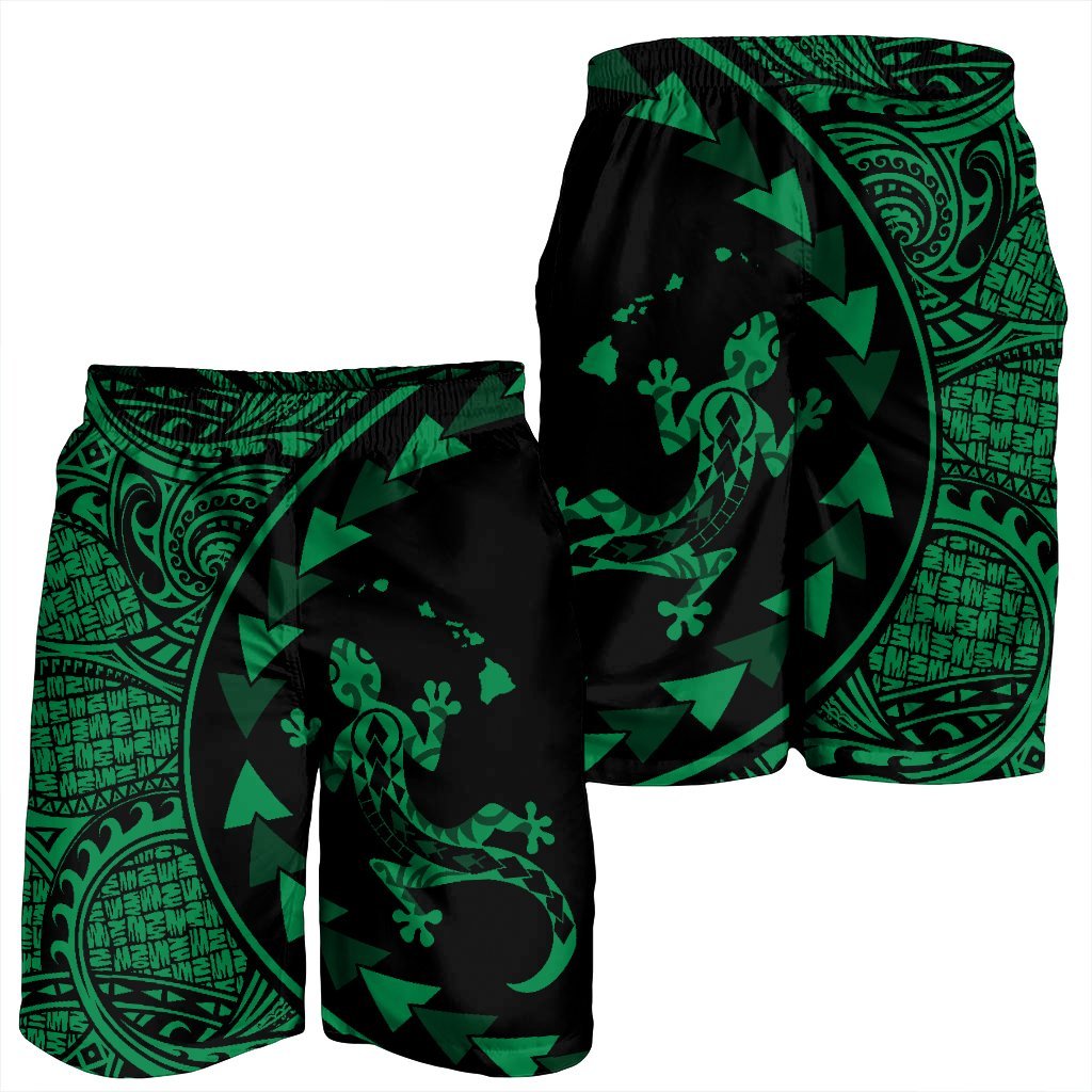 Hawaiian Map Gecko Tattoo Kakau Polynesian Men's Shorts Green AH - Polynesian Pride