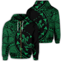 Hawaiian Map Gecko Tattoo Kakau Polynesian Zip Hoodie Green Unisex Art - Polynesian Pride