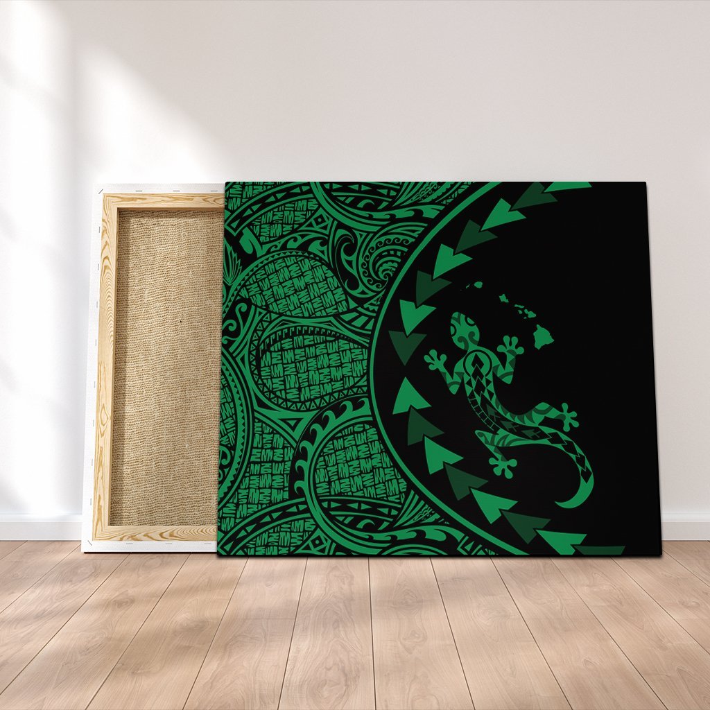 Hawaiian Map Gecko Tattoo Kakau Polynesian Canvas Green AH Canvas Poly-cotton - Polynesian Pride