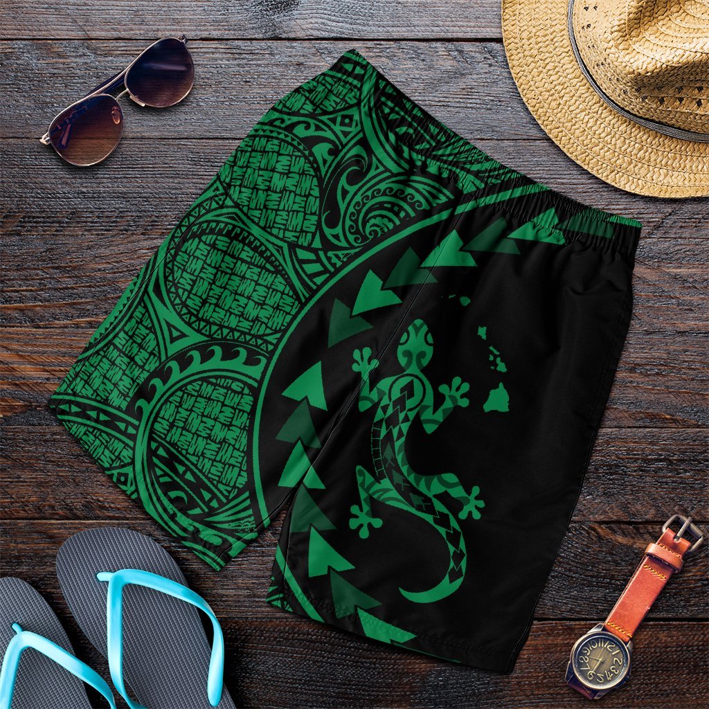 Hawaiian Map Gecko Tattoo Kakau Polynesian Men's Shorts Green AH Art - Polynesian Pride
