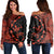 Hawaiian Map Gecko Tattoo Kakau Polynesian Women's Off Shoulder Sweater Orange AH Black - Polynesian Pride