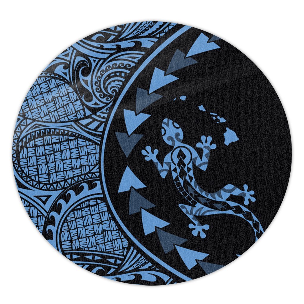 Hawaiian Map Gecko Tattoo Kakau Polynesian Round Carpet Pastel Blue AH Round Carpet Luxurious Plush - Polynesian Pride