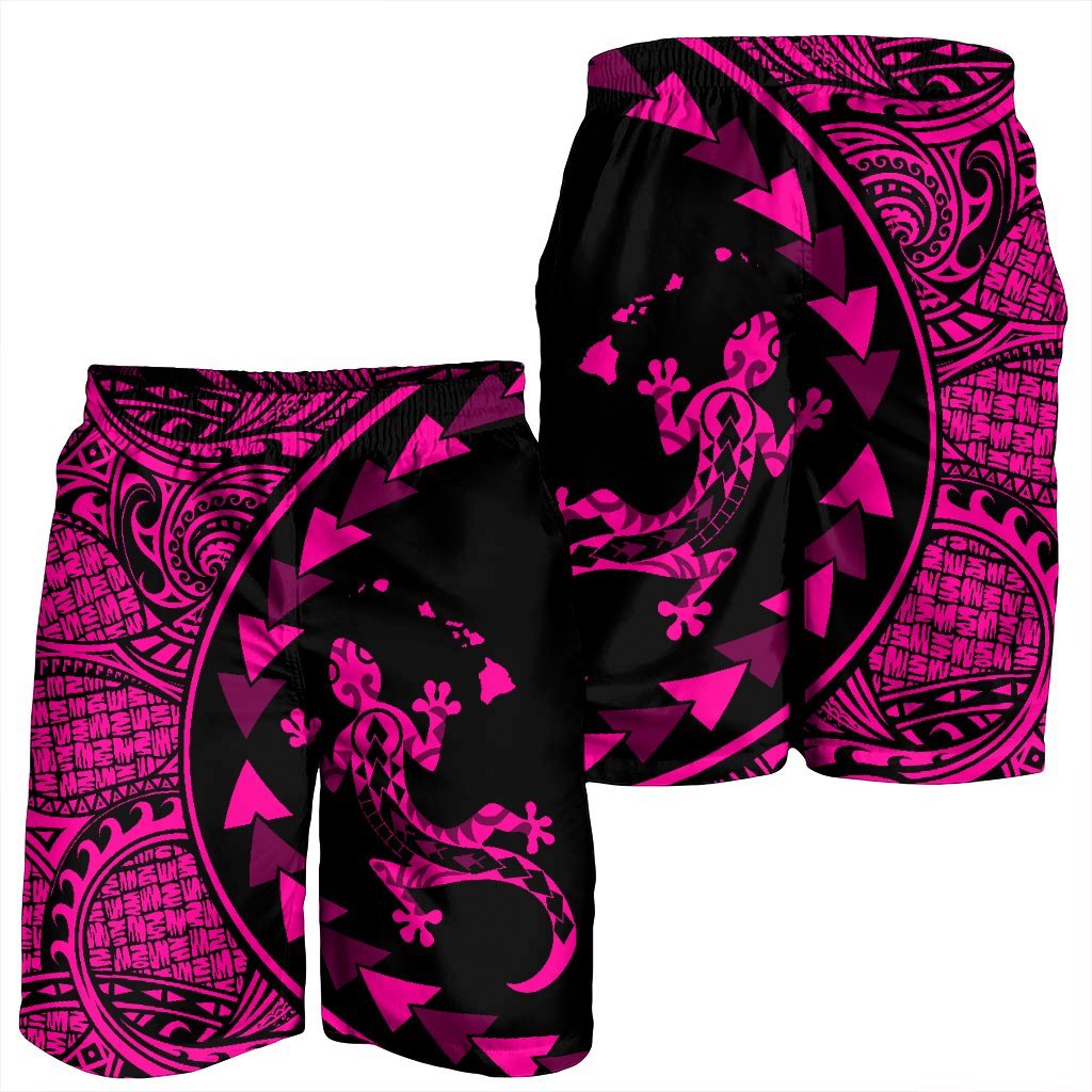 Hawaiian Map Gecko Tattoo Kakau Polynesian Men's Shorts Pink AH - Polynesian Pride