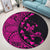 Hawaiian Map Gecko Tattoo Kakau Polynesian Round Carpet Pink AH - Polynesian Pride