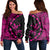 Hawaiian Map Gecko Tattoo Kakau Polynesian Women's Off Shoulder Sweater Pink AH Black - Polynesian Pride