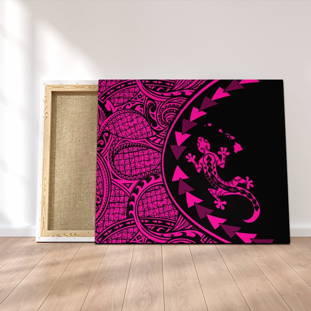 Hawaiian Map Gecko Tattoo Kakau Polynesian Canvas Pink AH Canvas Poly-cotton - Polynesian Pride