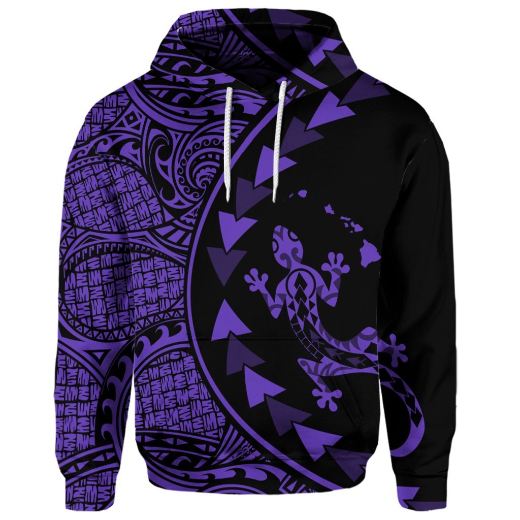 Custom Hawaiian Map Gecko Tattoo Kakau Polynesian Hoodie Purple - Polynesian Pride