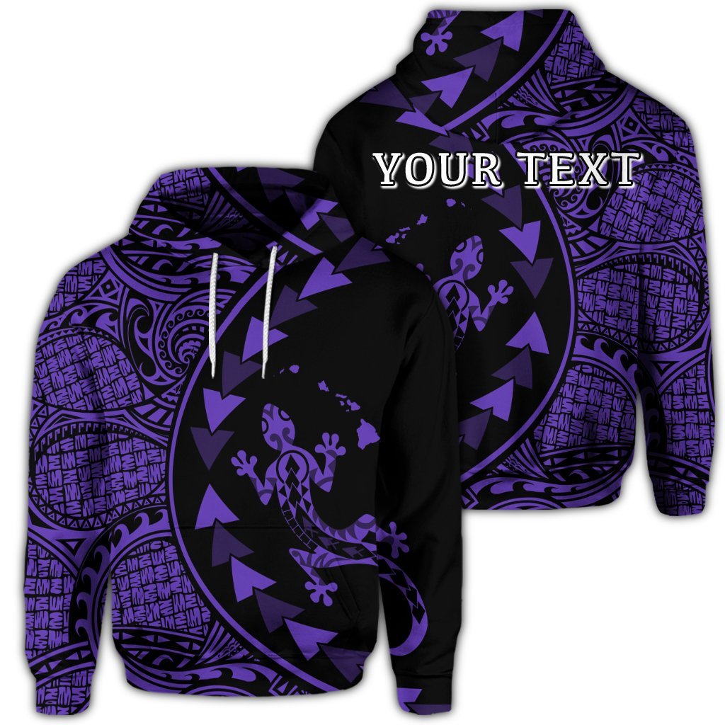 Custom Hawaiian Map Gecko Tattoo Kakau Polynesian Hoodie Purple Unisex Art - Polynesian Pride