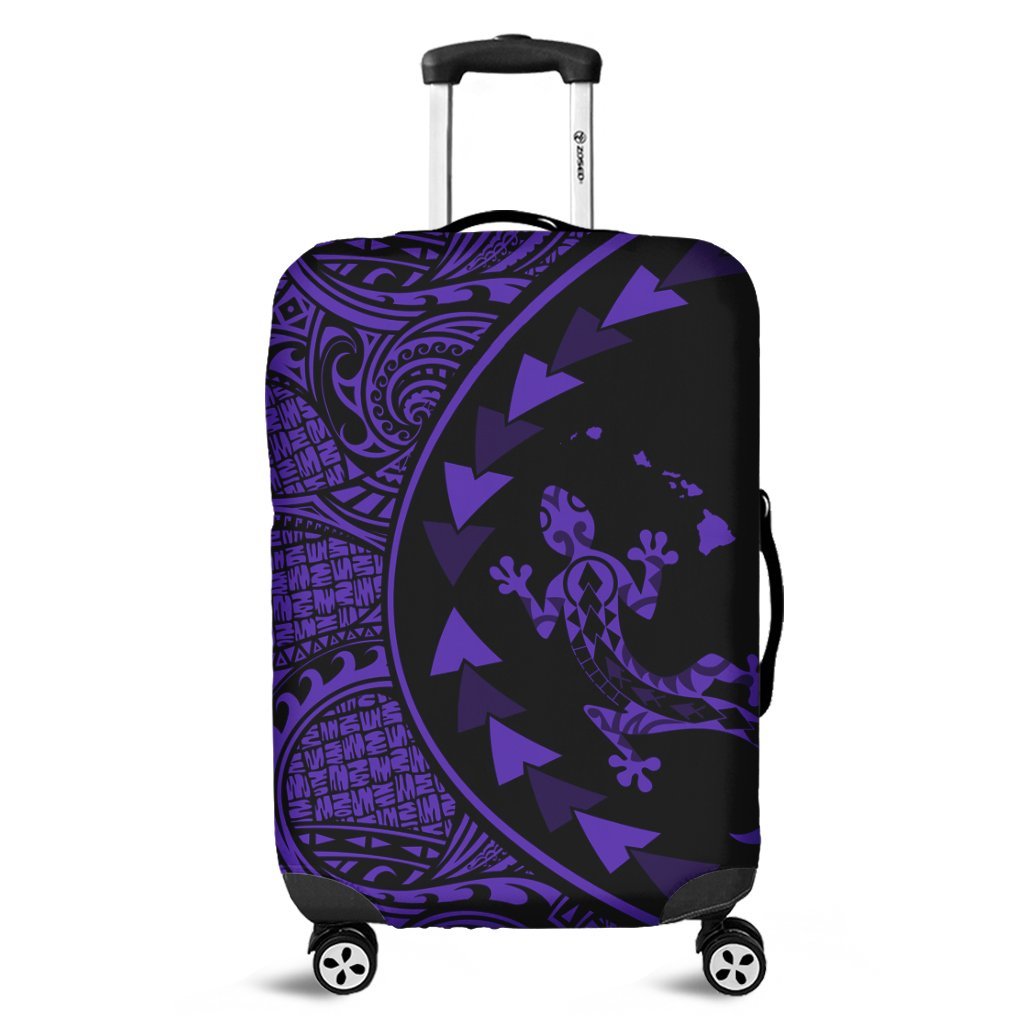 Hawaiian Map Gecko Tattoo Kakau Polynesian Luggage Covers Purple AH Black - Polynesian Pride