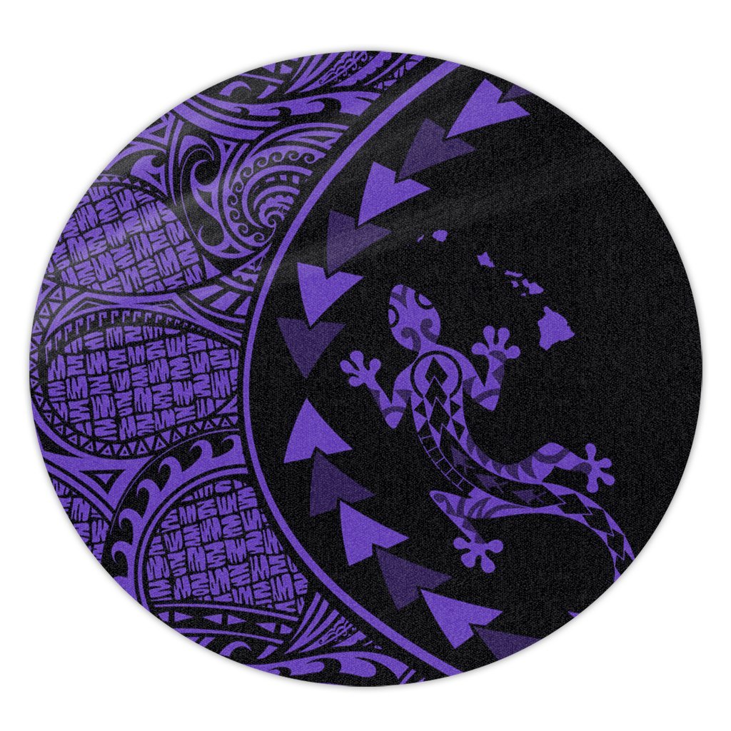 Hawaiian Map Gecko Tattoo Kakau Polynesian Round Carpet Purple AH Round Carpet Luxurious Plush - Polynesian Pride