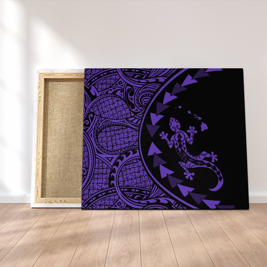 Hawaiian Map Gecko Tattoo Kakau Polynesian Canvas Purple AH Canvas Poly-cotton - Polynesian Pride
