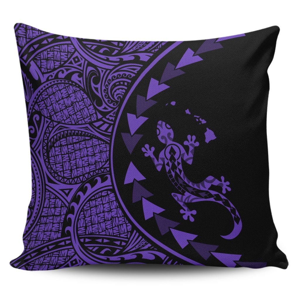 Hawaiian Map Gecko Tattoo Kakau Polynesian Pillow Covers Purple AH Pillow Covers Black - Polynesian Pride