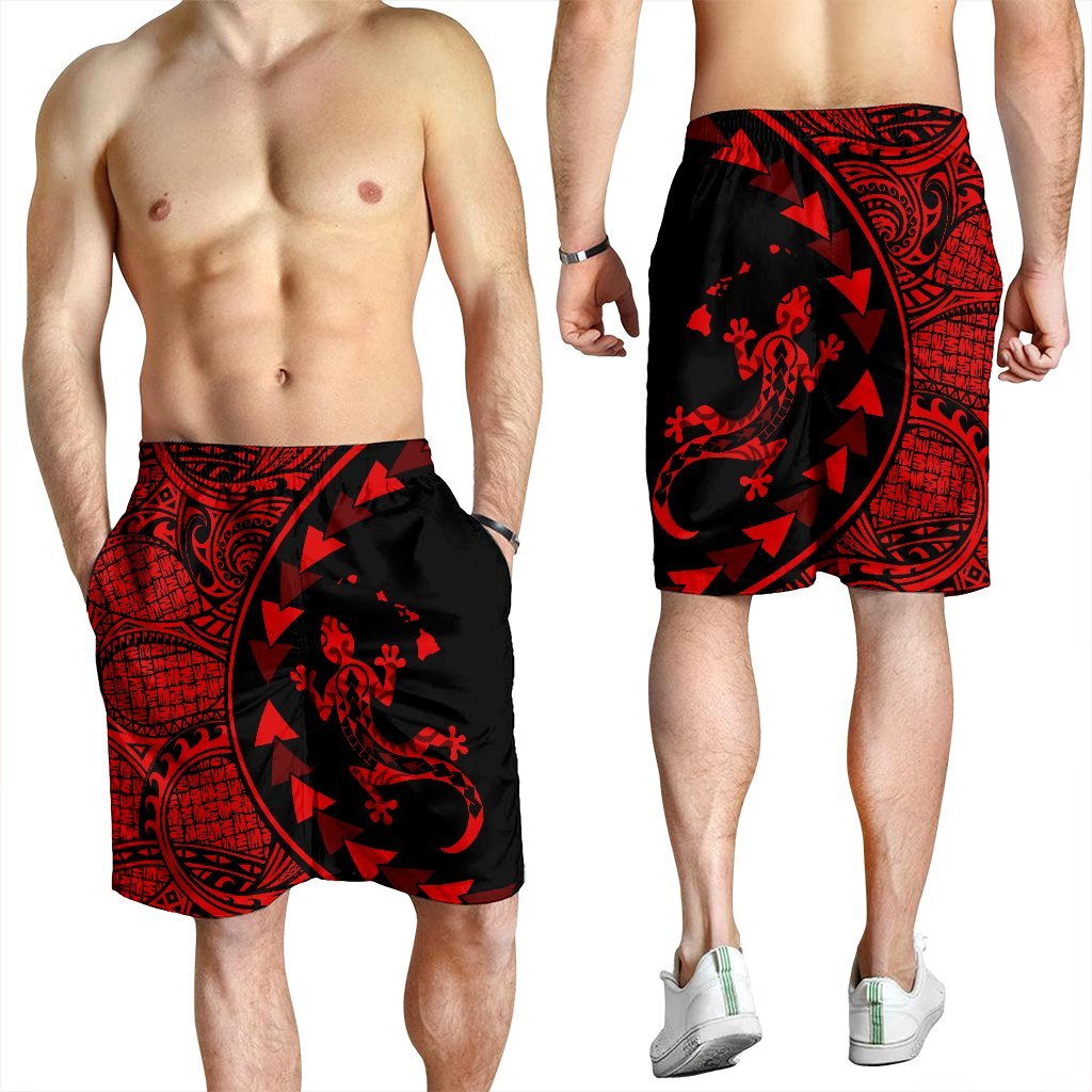 Hawaiian Map Gecko Tattoo Kakau Polynesian Men's Shorts Red AH - Polynesian Pride