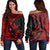 Hawaiian Map Gecko Tattoo Kakau Polynesian Women's Off Shoulder Sweater Red AH Black - Polynesian Pride