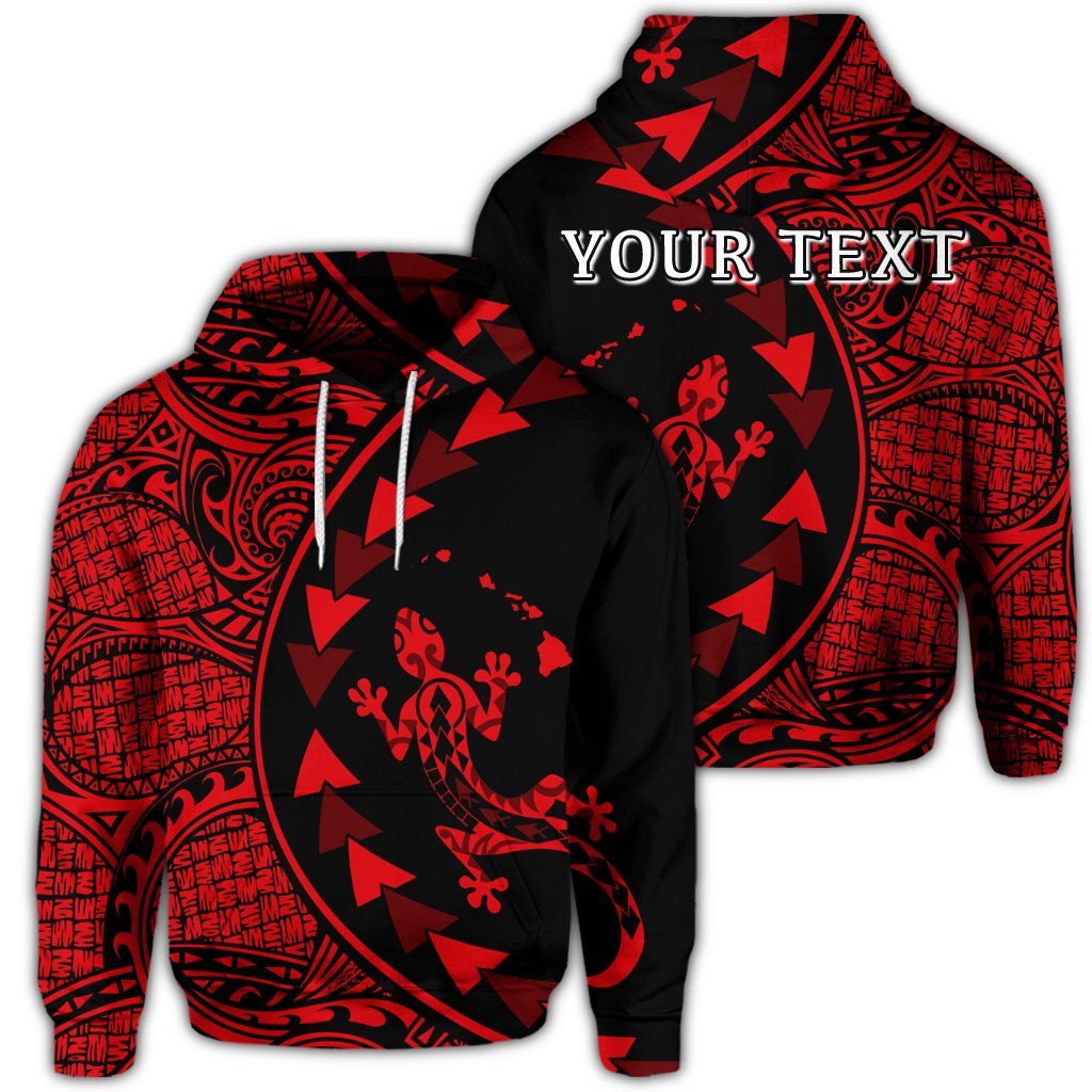 Custom Hawaiian Map Gecko Tattoo Kakau Polynesian Hoodie Red Unisex Art - Polynesian Pride