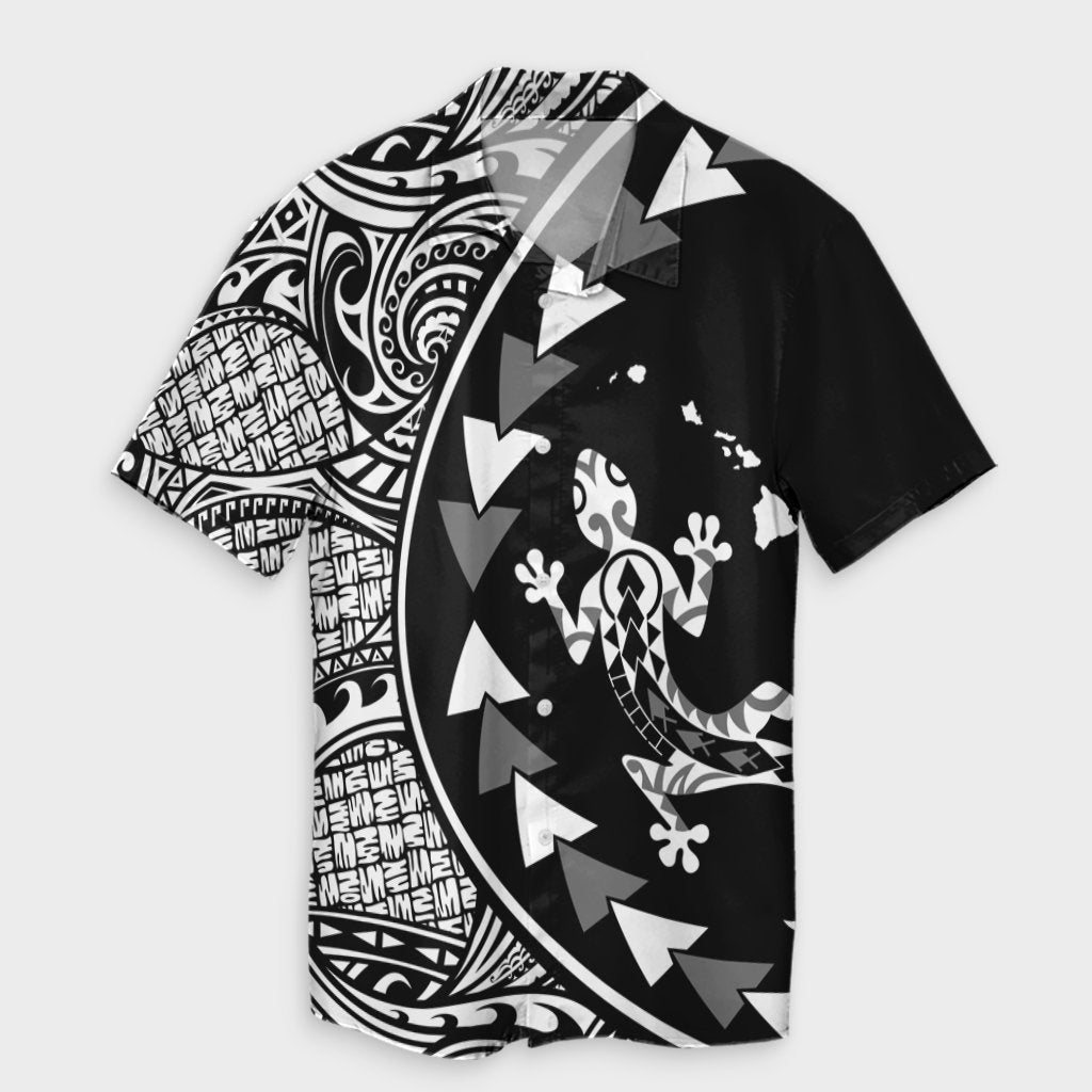 Hawaiian Map Gecko Tattoo Kakau Polynesian Hawaiian Shirt White AH Unisex Black - Polynesian Pride