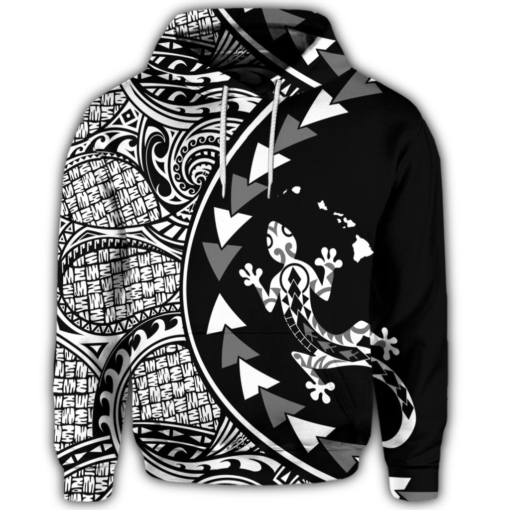 Hawaiian Map Gecko Tattoo Kakau Polynesian Hoodie White - Polynesian Pride