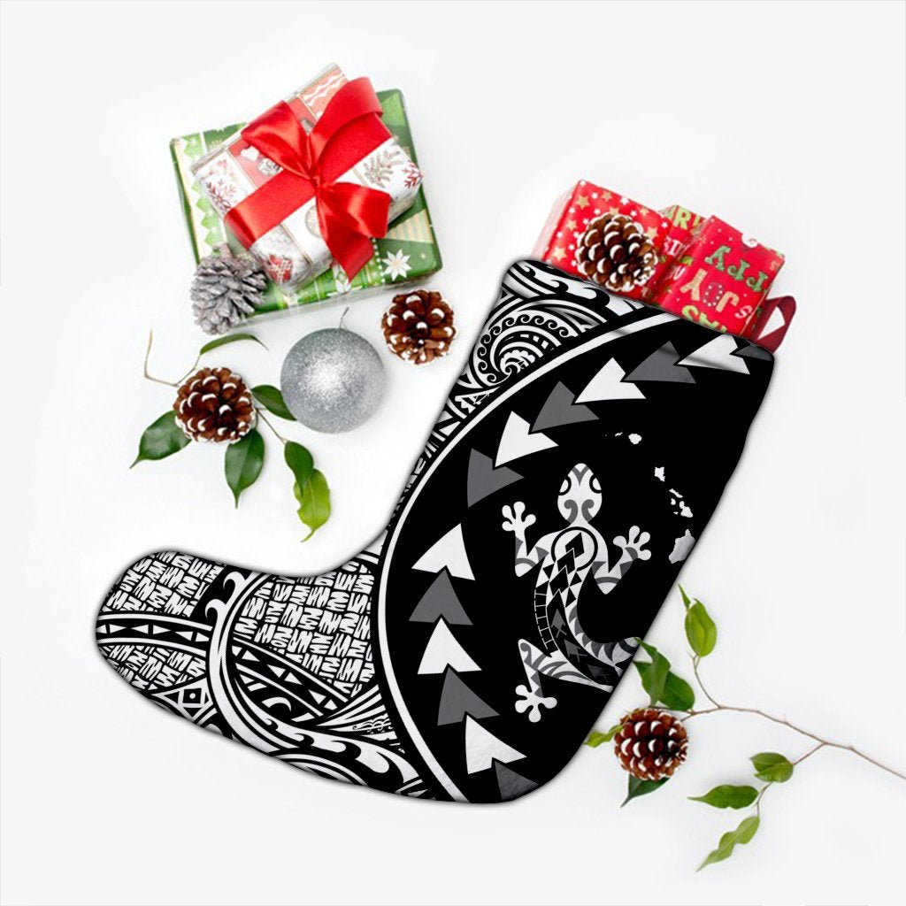 Hawaiian Map Gecko Tattoo Kakau Polynesian Christmas Stocking White AH - Polynesian Pride