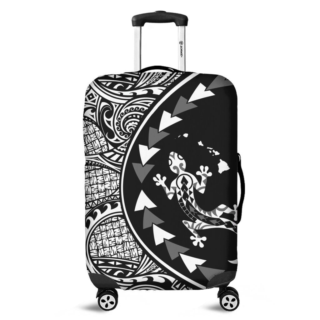 Hawaiian Map Gecko Tattoo Kakau Polynesian Luggage Covers White AH Black - Polynesian Pride