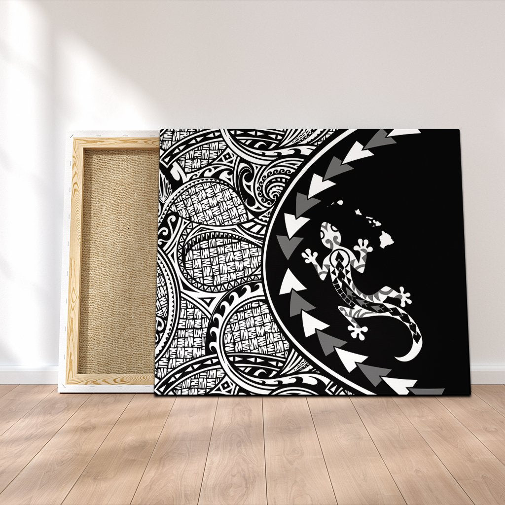 Hawaiian Map Gecko Tattoo Kakau Polynesian Canvas White AH Canvas Poly-cotton - Polynesian Pride