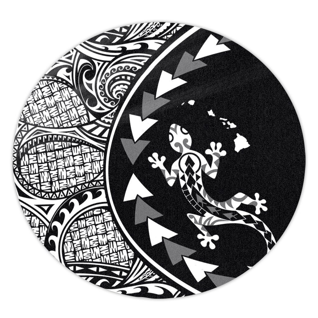 Hawaiian Map Gecko Tattoo Kakau Polynesian Round Carpet White AH Round Carpet Luxurious Plush - Polynesian Pride