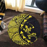 Hawaiian Map Gecko Tattoo Kakau Polynesian Round Carpet Yellow AH - Polynesian Pride