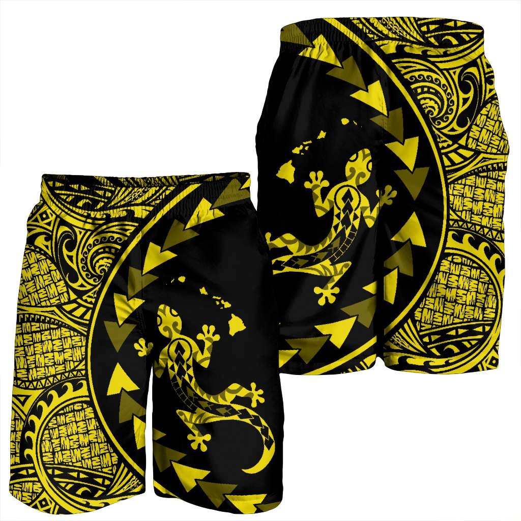 Hawaiian Map Gecko Tattoo Kakau Polynesian Men's Shorts Yellow AH - Polynesian Pride