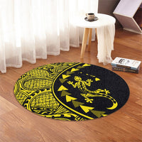Hawaiian Map Gecko Tattoo Kakau Polynesian Round Carpet Yellow AH - Polynesian Pride