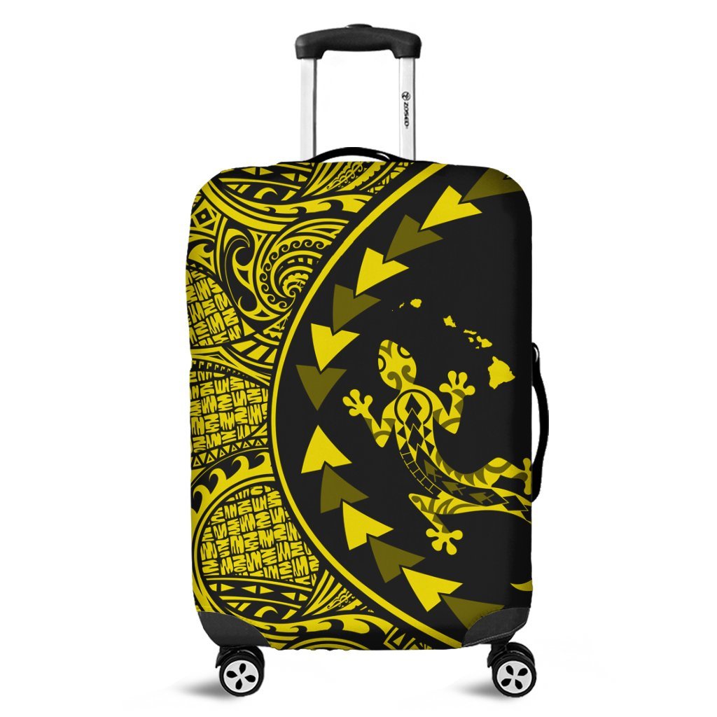 Hawaiian Map Gecko Tattoo Kakau Polynesian Luggage Covers Yellow AH Black - Polynesian Pride