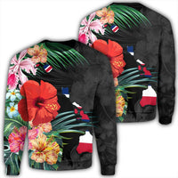 Hawaiian Map Hawaii Flag Hibiscus Polynesian Sweatshirt AH Unisex Black - Polynesian Pride