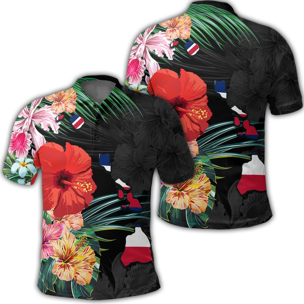 Hawaiian Map Hawaii Flag Hibiscus Polynesian Polo Shirt Unisex Black - Polynesian Pride