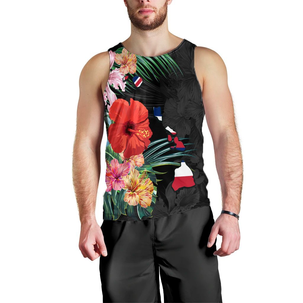 Hawaiian Map Hawaii Flag Hibiscus Polynesian Tank Top AH Black - Polynesian Pride