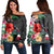 Hawaiian Map Hawaii Flag Hibiscus Polynesian Women's Off Shoulder Sweater AH Black - Polynesian Pride