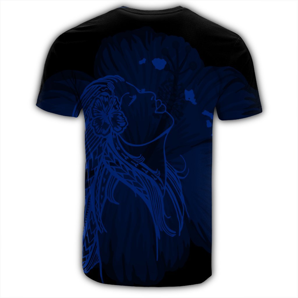 Hawaiian Map Heart Hula Girl Hibiscus Blue Polynesian T Shirt - Polynesian Pride