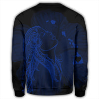 Hawaiian Map Heart Hula Girl Hibiscus Blue Polynesian Sweatshirt - AH - Polynesian Pride