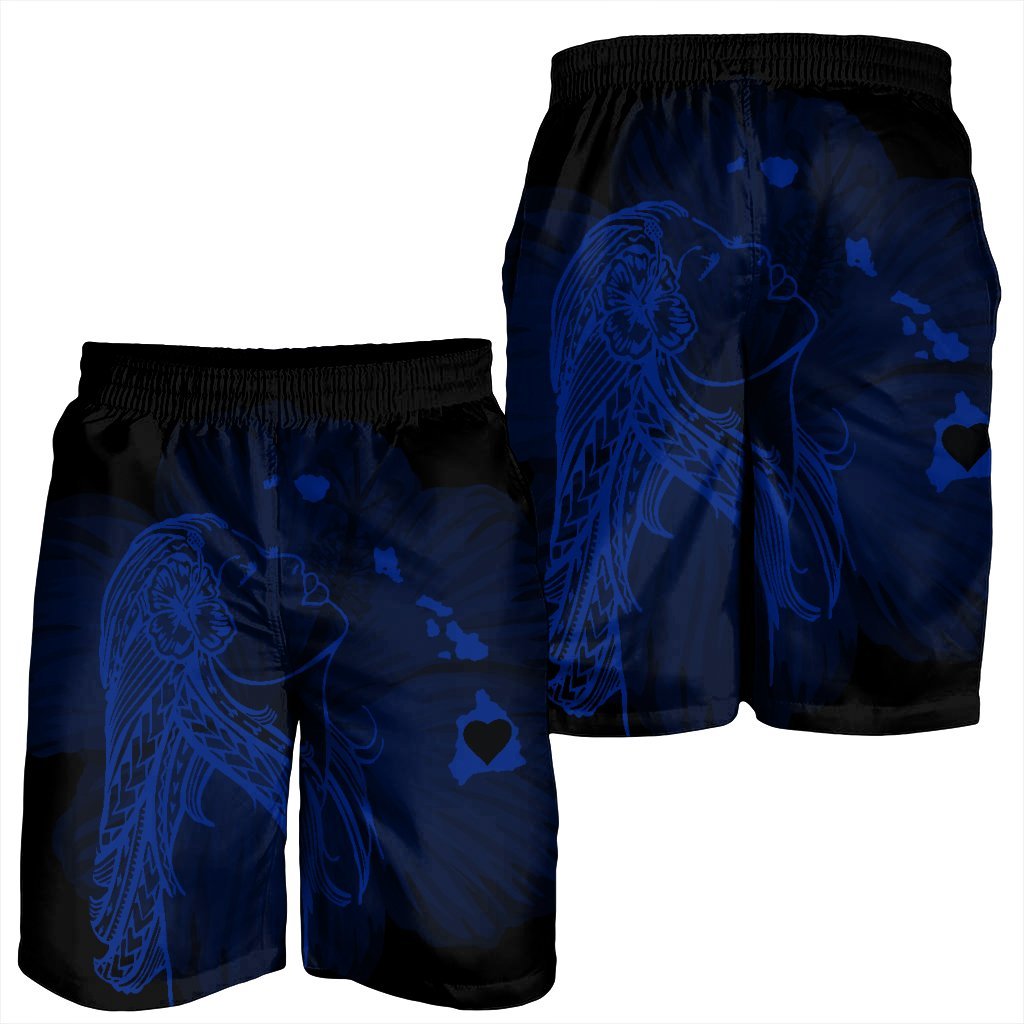 Hawaiian Map Heart Hula Girl Hibiscus Blue Polynesian Men's Shorts - AH - Polynesian Pride