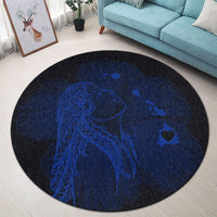 Hawaiian Map Heart Hula Girl Hibiscus Blue Polynesian Round Carpet - AH - Polynesian Pride