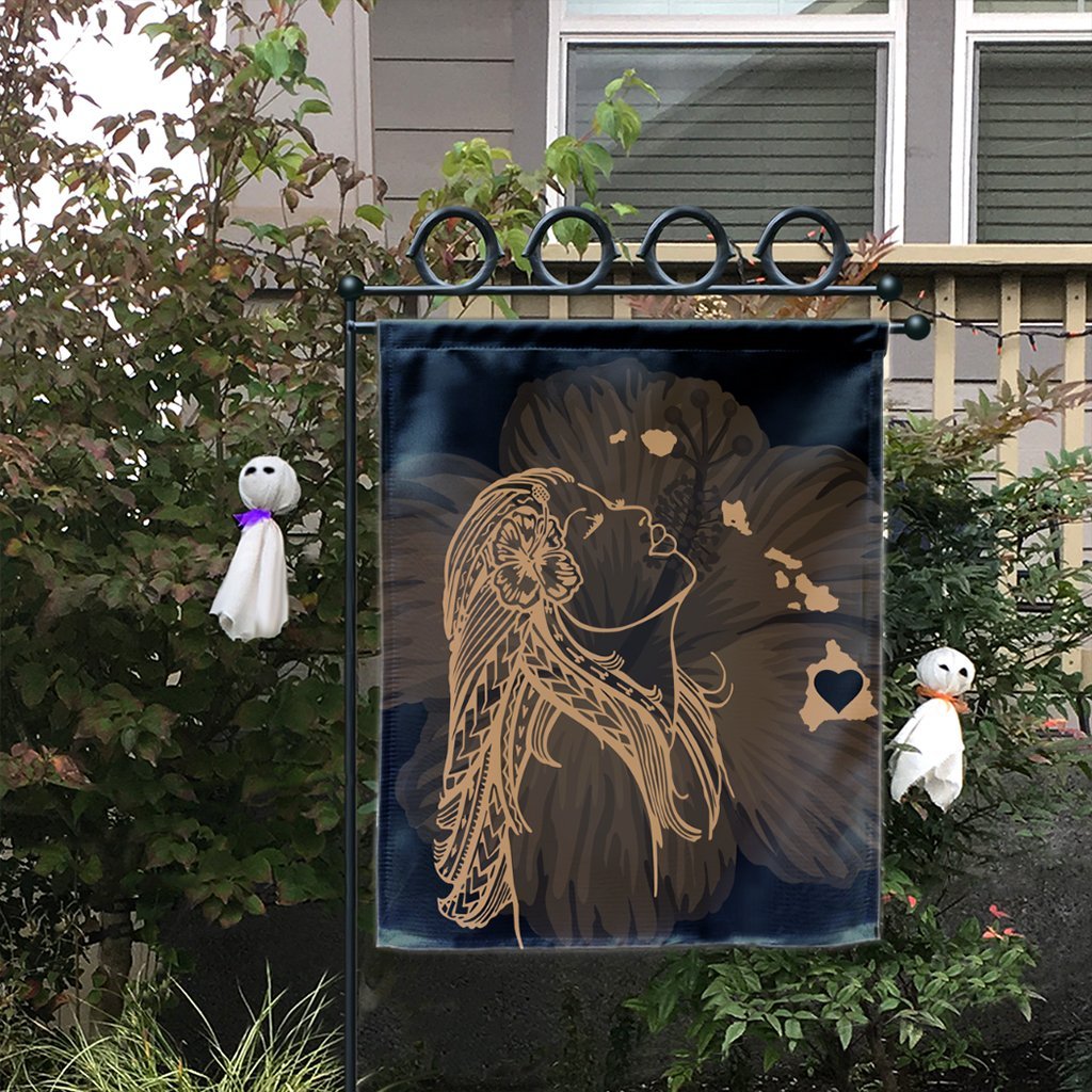 Hawaiian Map Heart Hula Girl Hibiscus Gold Polynesian Flag - AH - Polynesian Pride