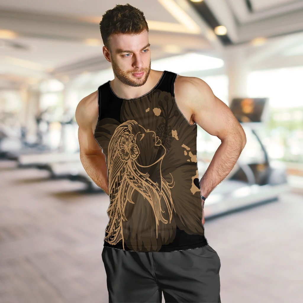 Hawaiian Map Heart Hula Girl Hibiscus Gold Polynesian Tank Top - AH - Polynesian Pride