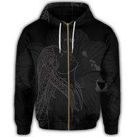 Hawaiian Map Heart Hula Girl Hibiscus Gray Polynesian Zip Hoodie - Polynesian Pride