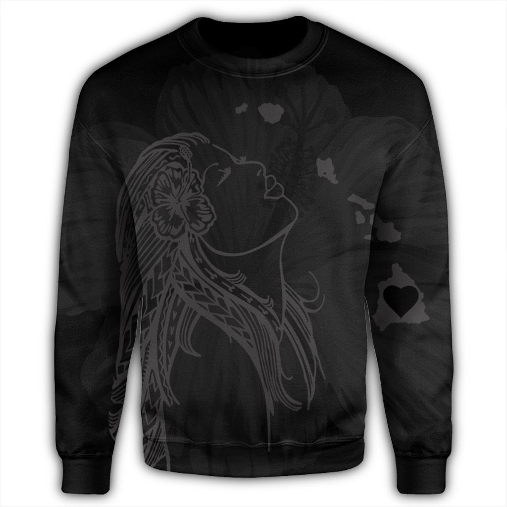 Hawaiian Map Heart Hula Girl Hibiscus Gray Polynesian Sweatshirt - AH - Polynesian Pride