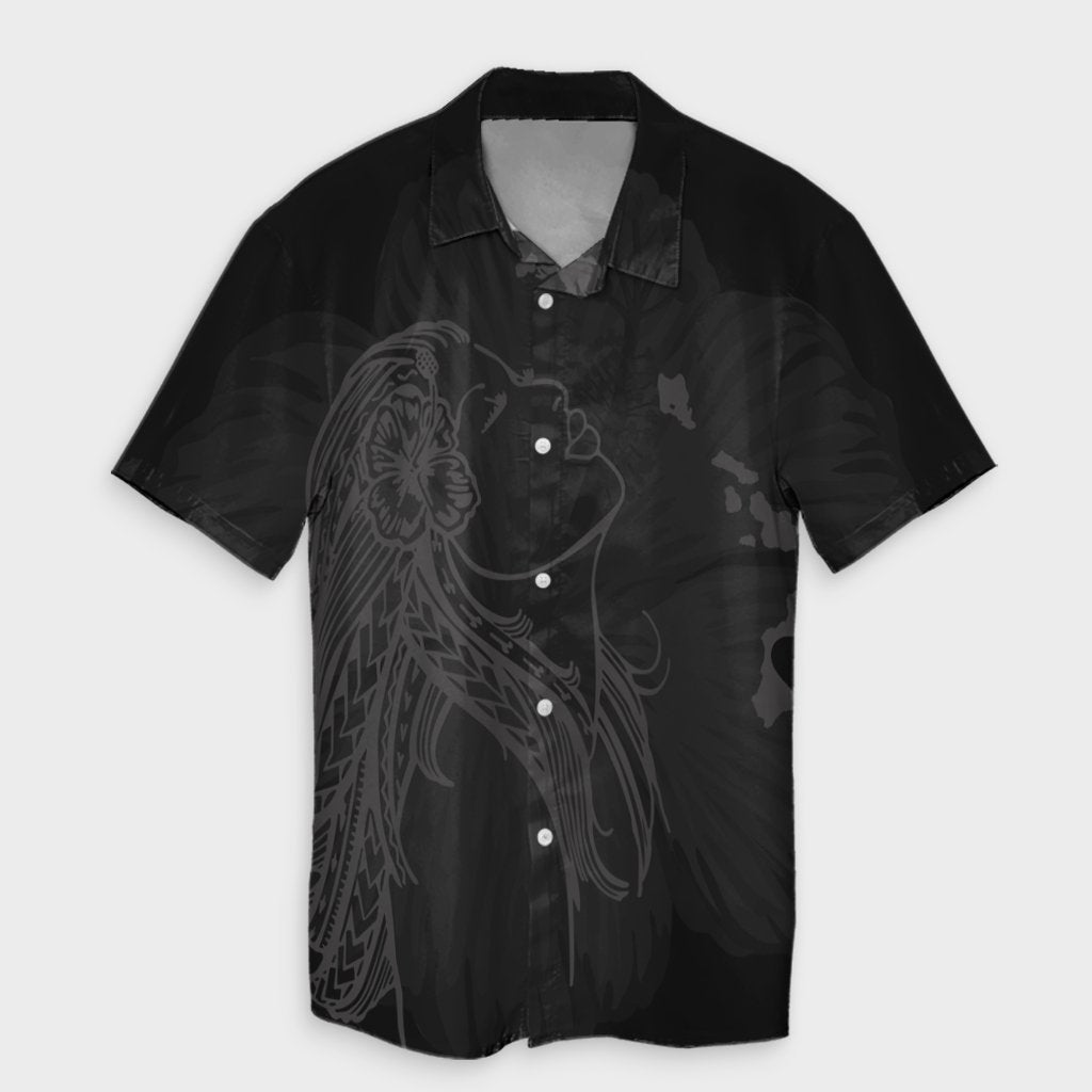 Hawaiian Map Heart Hula Girl Hibiscus Gray Polynesian Hawaiian Shirt - AH Unisex Black - Polynesian Pride