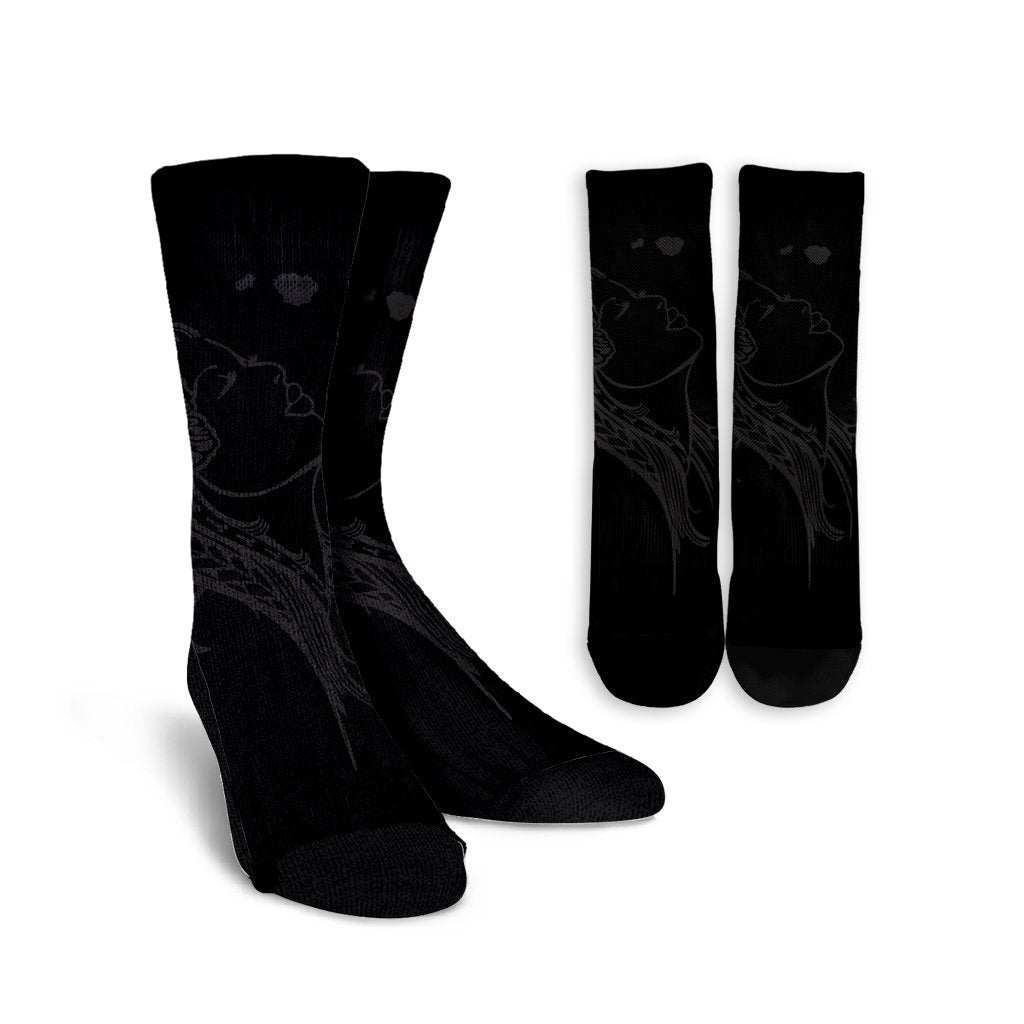 Hawaiian Map Heart Hula Girl Hibiscus Gray Polynesian Crew Socks - AH Crew Socks White - Polynesian Pride