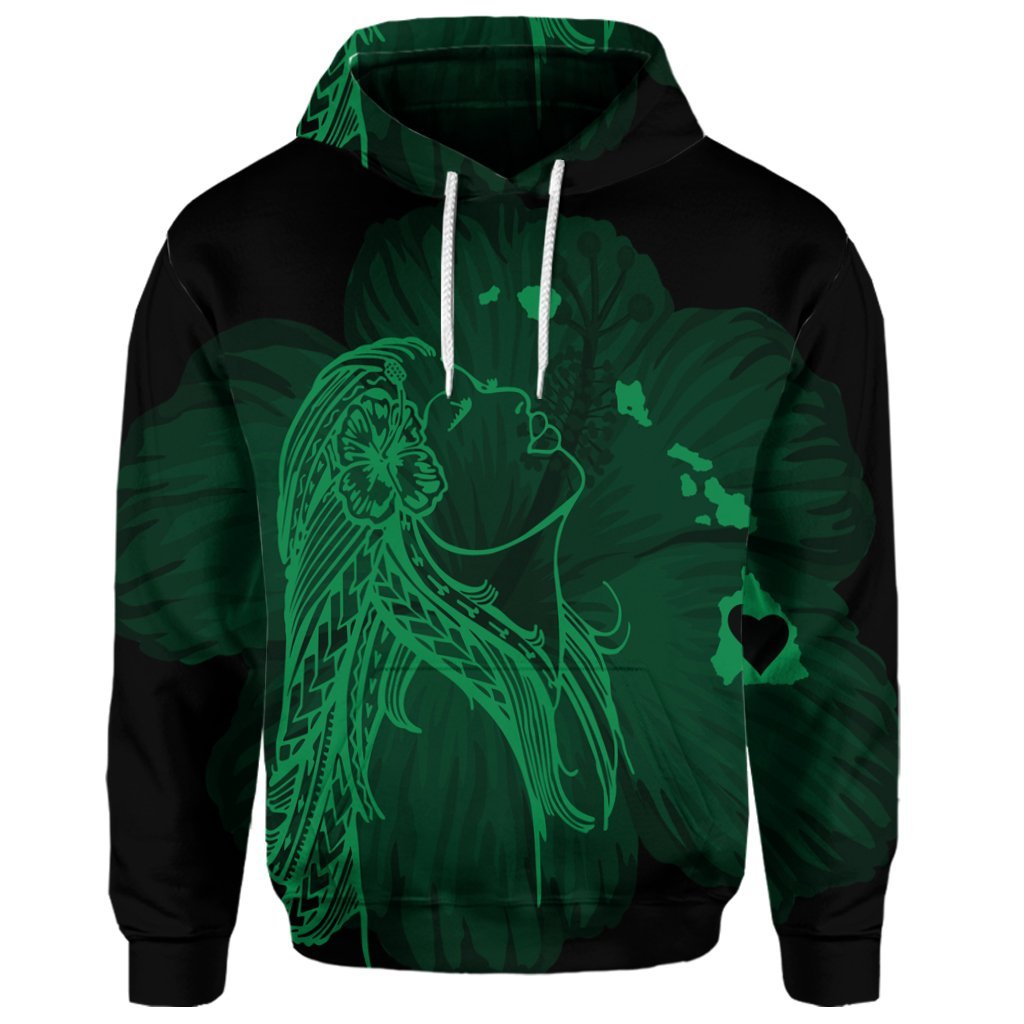 Custom Hawaiian Map Heart Hula Girl Hibiscus Green Polynesian Hoodie - Polynesian Pride