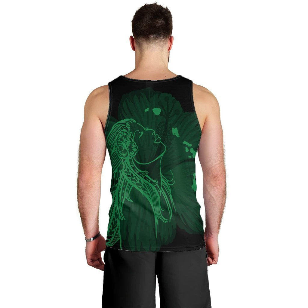 Hawaiian Map Heart Hula Girl Hibiscus Green Polynesian Tank Top - AH - Polynesian Pride