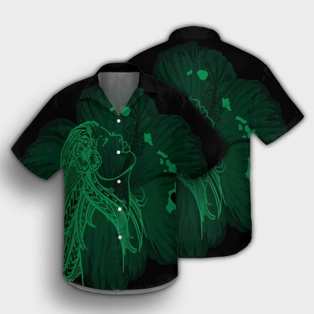 Hawaiian Map Heart Hula Girl Hibiscus Green Polynesian Hawaiian Shirt - AH - Polynesian Pride