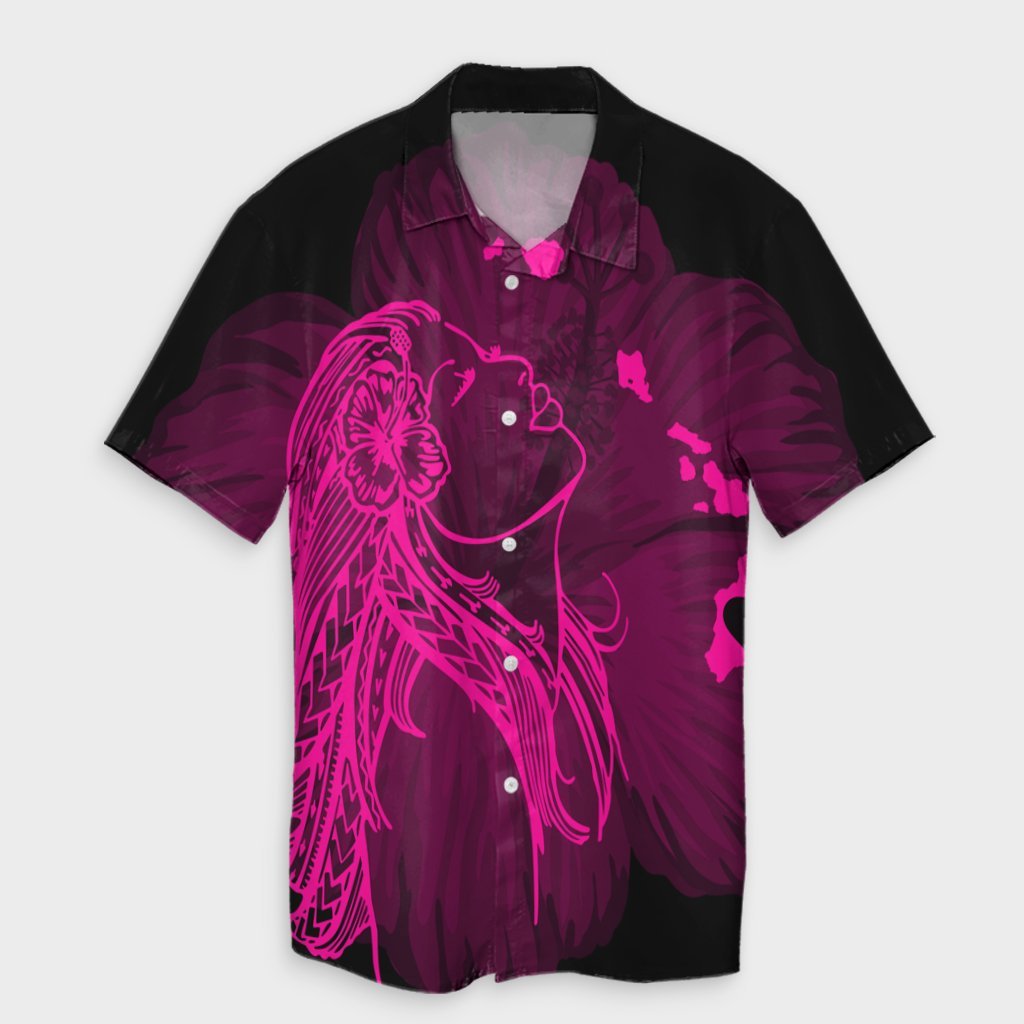 Hawaiian Map Heart Hula Girl Hibiscus Pink Polynesian Hawaiian Shirt - AH Unisex Black - Polynesian Pride