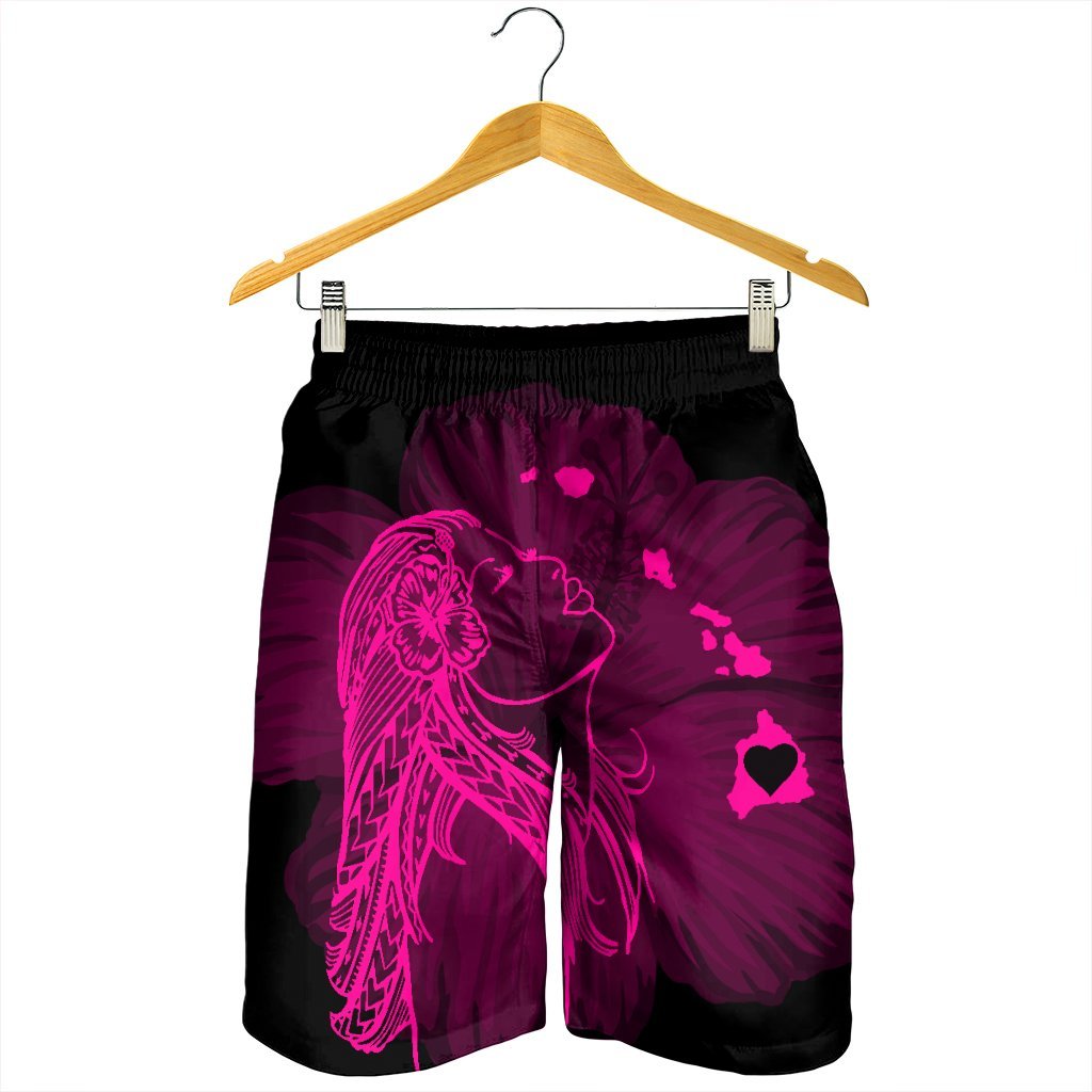 Hawaiian Map Heart Hula Girl Hibiscus Pink Polynesian Men's Shorts - AH - Polynesian Pride