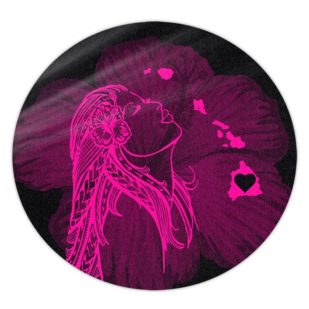 Hawaiian Map Heart Hula Girl Hibiscus Pink Polynesian Round Carpet - AH Round Carpet Luxurious Plush - Polynesian Pride